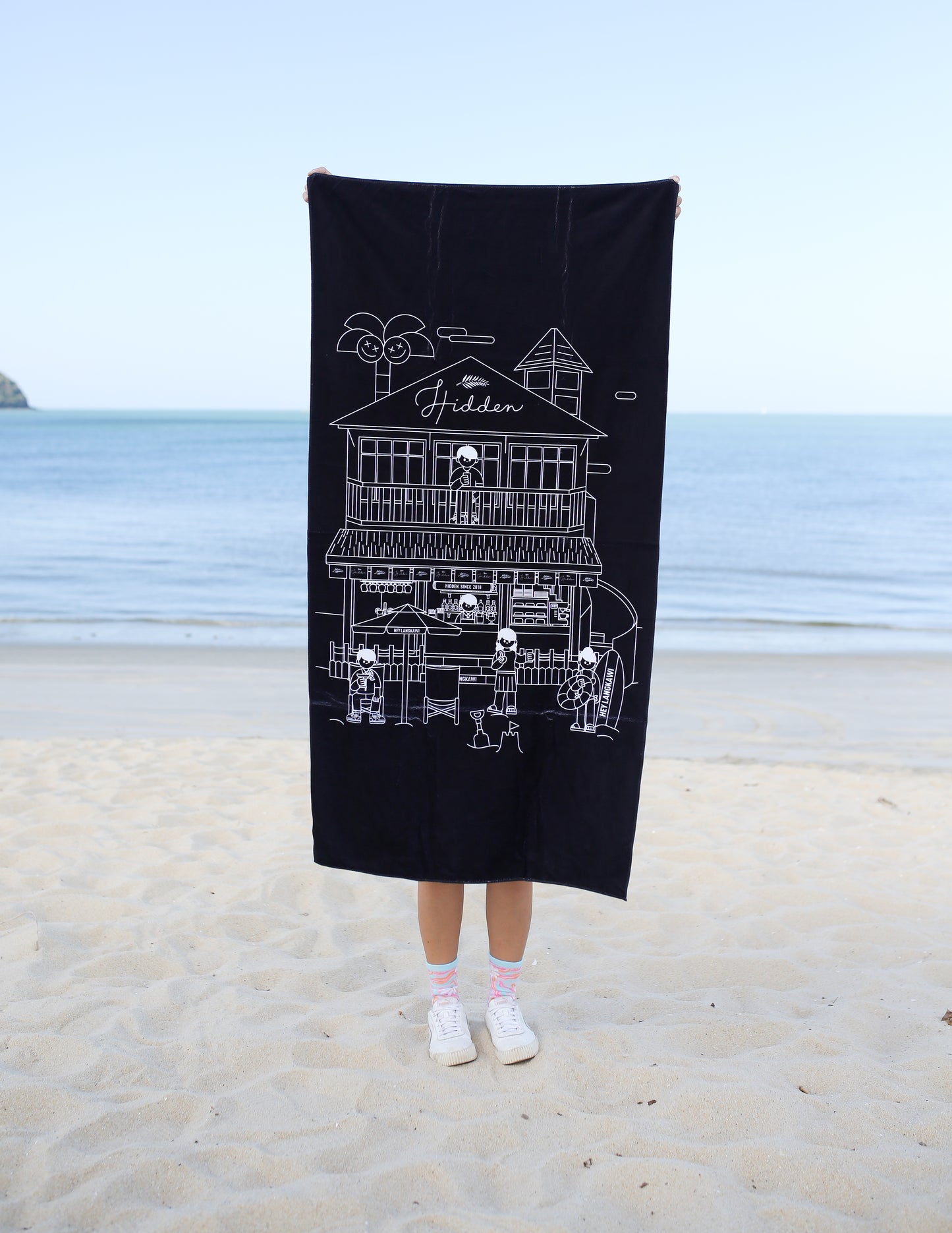 Hidden Beach House Beach Towel in Black